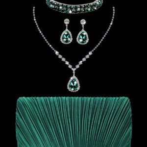 Sac de soirée de luxe et pour femme avec sac à bandoulière élégant, collier, bracelet et boucles d'oreilles assortis. Convient pour les fêtes, les mariages et les galas - le cadeau de Noël idéal