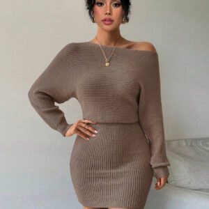 SHEIN Raffinéa Nouvelle robe moulante et fine à la taille nouée, en tricot de couleur unie, pour l'automne et l'hiver