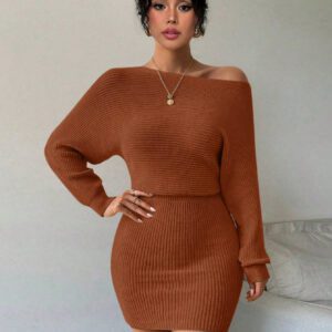 SHEIN Raffinéa Nouvelle robe moulante et fine à la taille nouée, en tricot de couleur unie, pour l'automne et l'hiver