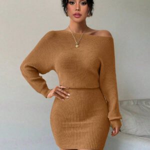 SHEIN Raffinéa Nouvelle robe moulante et fine à la taille nouée, en tricot de couleur unie, pour l'automne et l'hiver