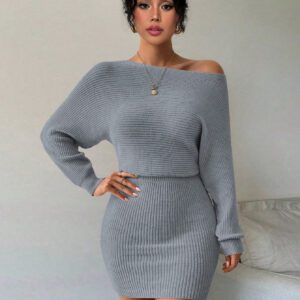 SHEIN Raffinéa Nouvelle robe moulante et fine à la taille nouée, en tricot de couleur unie, pour l'automne et l'hiver