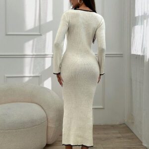 SHEIN Robe à encolure cœur nervurée avec bordure contrastante