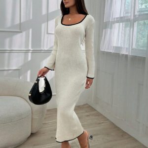 SHEIN Robe à encolure cœur nervurée avec bordure contrastante