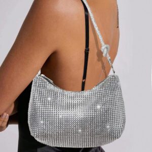 1 pièce Pochette de poignet épaisse et scintillante pour femme avec une barre de strass imitation et un design en forme de lune, un sac à main de strass parfait pour une fête, un mariage, un bal de promo, un dîner/banquet, s'assortissant à une robe de mariée, à des robes de soirée, à une robe de bal de promo, à une robe d'anniversaire, s'assortissant parfaitement à une tenue du Nouvel An, correspondant excellemment à des robes de fête pour femmes
