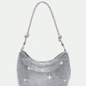 1 pièce Pochette de poignet épaisse et scintillante pour femme avec une barre de strass imitation et un design en forme de lune, un sac à main de strass parfait pour une fête, un mariage, un bal de promo, un dîner/banquet, s'assortissant à une robe de mariée, à des robes de soirée, à une robe de bal de promo, à une robe d'anniversaire, s'assortissant parfaitement à une tenue du Nouvel An, correspondant excellemment à des robes de fête pour femmes