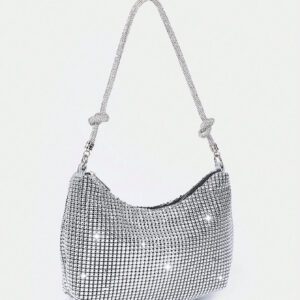 1 pièce Pochette de poignet épaisse et scintillante pour femme avec une barre de strass imitation et un design en forme de lune, un sac à main de strass parfait pour une fête, un mariage, un bal de promo, un dîner/banquet, s'assortissant à une robe de mariée, à des robes de soirée, à une robe de bal de promo, à une robe d'anniversaire, s'assortissant parfaitement à une tenue du Nouvel An, correspondant excellemment à des robes de fête pour femmes
