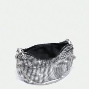 1 pièce Pochette de poignet épaisse et scintillante pour femme avec une barre de strass imitation et un design en forme de lune, un sac à main de strass parfait pour une fête, un mariage, un bal de promo, un dîner/banquet, s'assortissant à une robe de mariée, à des robes de soirée, à une robe de bal de promo, à une robe d'anniversaire, s'assortissant parfaitement à une tenue du Nouvel An, correspondant excellemment à des robes de fête pour femmes