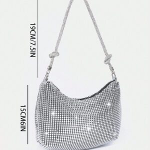 1 pièce Pochette de poignet épaisse et scintillante pour femme avec une barre de strass imitation et un design en forme de lune, un sac à main de strass parfait pour une fête, un mariage, un bal de promo, un dîner/banquet, s'assortissant à une robe de mariée, à des robes de soirée, à une robe de bal de promo, à une robe d'anniversaire, s'assortissant parfaitement à une tenue du Nouvel An, correspondant excellemment à des robes de fête pour femmes