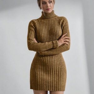 SHEIN Robe pull à manches longues mini en tricot côtelé avec col montant