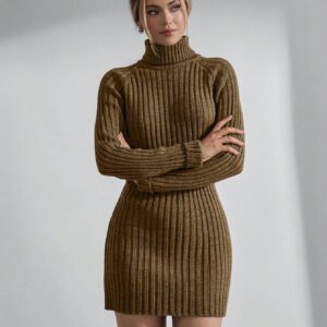 SHEIN Robe pull à manches longues mini en tricot côtelé avec col montant