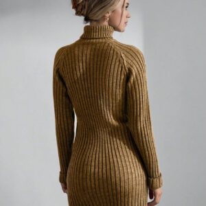 SHEIN Robe pull à manches longues mini en tricot côtelé avec col montant
