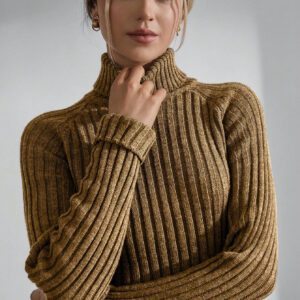 SHEIN Robe pull à manches longues mini en tricot côtelé avec col montant