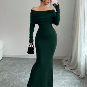 Elenzga Robe pull longue moulante style sirène avec épaules dénudées pour la Saint-Valentin