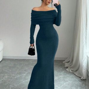 Elenzga Robe pull longue moulante style sirène avec épaules dénudées pour la Saint-Valentin