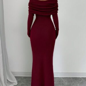 Elenzga Robe pull longue moulante style sirène avec épaules dénudées pour la Saint-Valentin