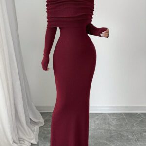 Elenzga Robe pull longue moulante style sirène avec épaules dénudées pour la Saint-Valentin