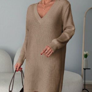 SHEIN Femmes Pulls Col V Profond Couleur Unie
