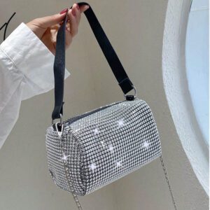 Mini sac de soirée avec décoration de strass et bandoulière en chaîne, petit sac bandoulière et messager de luxe pour femme pour les voyages, sacs à main à l'épaule scintillants avec design de diamants. Sac à main de dîner brillant et à strass pour femme (boucle de chaîne aléatoire)