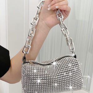Mini sac de soirée avec décoration de strass et bandoulière en chaîne, petit sac bandoulière et messager de luxe pour femme pour les voyages, sacs à main à l'épaule scintillants avec design de diamants. Sac à main de dîner brillant et à strass pour femme (boucle de chaîne aléatoire)