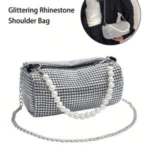 Mini sac de soirée avec décoration de strass et bandoulière en chaîne, petit sac bandoulière et messager de luxe pour femme pour les voyages, sacs à main à l'épaule scintillants avec design de diamants. Sac à main de dîner brillant et à strass pour femme (boucle de chaîne aléatoire)