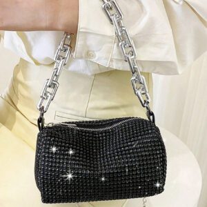 Mini sac de soirée avec décoration de strass et bandoulière en chaîne, petit sac bandoulière et messager de luxe pour femme pour les voyages, sacs à main à l'épaule scintillants avec design de diamants. Sac à main de dîner brillant et à strass pour femme (boucle de chaîne aléatoire)