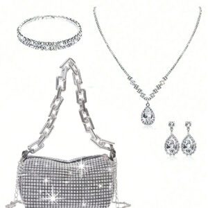 Mini sac de soirée avec décoration de strass et bandoulière en chaîne, petit sac bandoulière et messager de luxe pour femme pour les voyages, sacs à main à l'épaule scintillants avec design de diamants. Sac à main de dîner brillant et à strass pour femme (boucle de chaîne aléatoire)