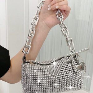 Mini sac de soirée avec décoration de strass et bandoulière en chaîne, petit sac bandoulière et messager de luxe pour femme pour les voyages, sacs à main à l'épaule scintillants avec design de diamants. Sac à main de dîner brillant et à strass pour femme (boucle de chaîne aléatoire)