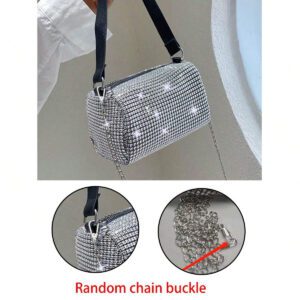 Mini sac de soirée avec décoration de strass et bandoulière en chaîne, petit sac bandoulière et messager de luxe pour femme pour les voyages, sacs à main à l'épaule scintillants avec design de diamants. Sac à main de dîner brillant et à strass pour femme (boucle de chaîne aléatoire)