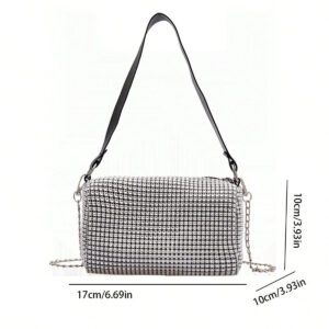 Mini sac de soirée avec décoration de strass et bandoulière en chaîne, petit sac bandoulière et messager de luxe pour femme pour les voyages, sacs à main à l'épaule scintillants avec design de diamants. Sac à main de dîner brillant et à strass pour femme (boucle de chaîne aléatoire)