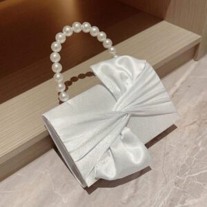 Sac de soirée élégant et délicat décoré avec un nœud et de fausses perles, à tenir en main, convenant pour les robes de soirée. Sac de mariée tendance, parfait pour les fêtes, les mariages, les bals de promo, les dîners/banquets, assortissant avec les robes de mariée, les robes de soirée, la robe de bal de promo, la robe d'anniversaire, la robe de fête. Cadeau parfait pour la Saint-Valentin.
