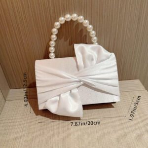 Sac de soirée élégant et délicat décoré avec un nœud et de fausses perles, à tenir en main, convenant pour les robes de soirée. Sac de mariée tendance, parfait pour les fêtes, les mariages, les bals de promo, les dîners/banquets, assortissant avec les robes de mariée, les robes de soirée, la robe de bal de promo, la robe d'anniversaire, la robe de fête. Cadeau parfait pour la Saint-Valentin.