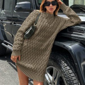 SHEIN Robe pull de couleur unie minimaliste et décontractée avec motif câble, automne/hiver