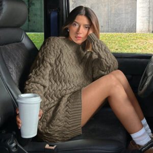 SHEIN Robe pull de couleur unie minimaliste et décontractée avec motif câble, automne/hiver