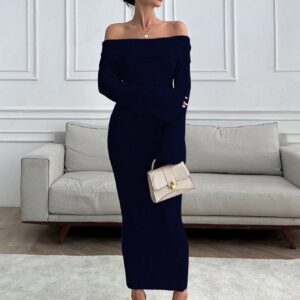 SHEIN Robe pull fendue à l'épaule de couleur unie ajustée