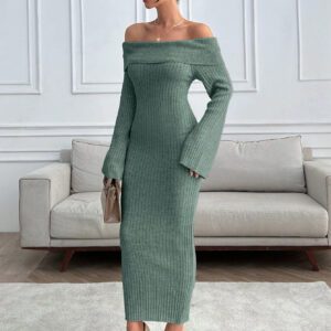 SHEIN Robe pull fendue à l'épaule de couleur unie ajustée