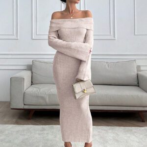 SHEIN Robe pull fendue à l'épaule de couleur unie ajustée