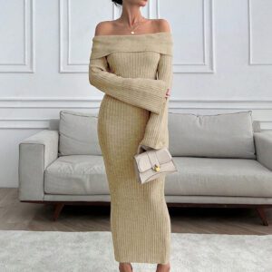 SHEIN Robe pull fendue à l'épaule de couleur unie ajustée