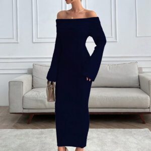 SHEIN Robe pull fendue à l'épaule de couleur unie ajustée