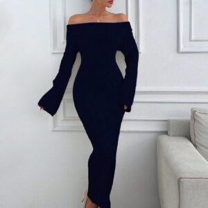 SHEIN Robe pull fendue à l'épaule de couleur unie ajustée