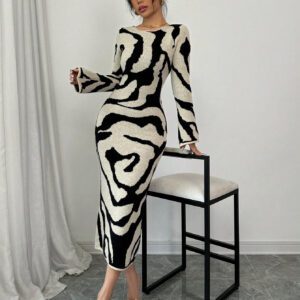 Elenzga Robe pull tricotée à manches évasées pour femme