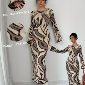 Elenzga Robe pull tricotée à manches évasées pour femme
