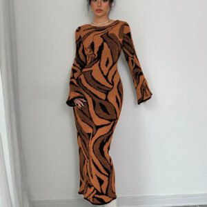 Elenzga Robe pull tricotée à manches évasées pour femme