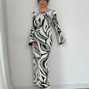Elenzga Robe pull tricotée à manches évasées pour femme