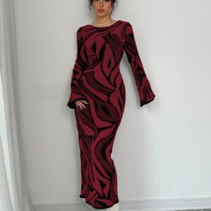 Elenzga Robe pull tricotée à manches évasées pour femme