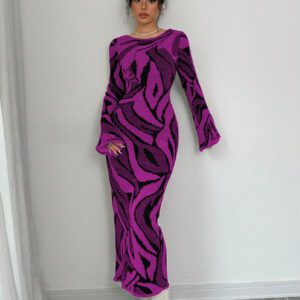 Elenzga Robe pull tricotée à manches évasées pour femme