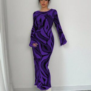 Elenzga Robe pull tricotée à manches évasées pour femme
