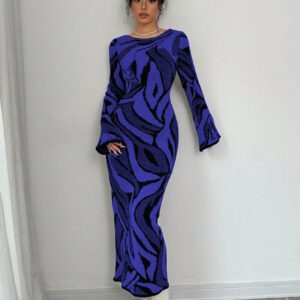 Elenzga Robe pull tricotée à manches évasées pour femme
