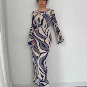 Elenzga Robe pull tricotée à manches évasées pour femme