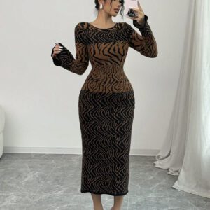 Elenzga Robe pull tricotée à manches évasées pour femme