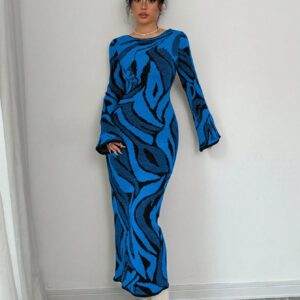 Elenzga Robe pull tricotée à manches évasées pour femme